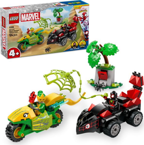 LEGO® Marvel Spidey a jeho úžasní přátelé 11198 Spin, Electro a honička s dinosauřím vozidlem - LEGO® Marvel Super Heroes
