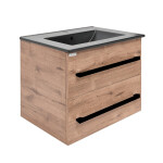 Koupelnová skříňka s černou úchytkou a umyvadlem SAT Cube Way 60x53x46 cm dub Wellington mat CUBE46C602DWMODC CUBE46C602DWMODC