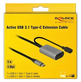 DeLock / Aktivní prodlužovací kabel USB-C (M-F) / USB 3.2 Gen 1 / 5 Gbps / 5m (85392)