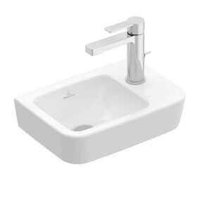 VILLEROY & BOCH - O.novo Umývátko Compact 36x25 cm, bez přepadu, otvor pro baterii vpravo, AntiBac, CeramicPlus, alpská bílá 434337T2