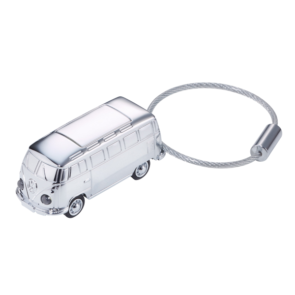 TROIKA klíčenka - obytný vůz \"VW Camper T1, 1962\", kovová, s LED světlem, stříbrná
