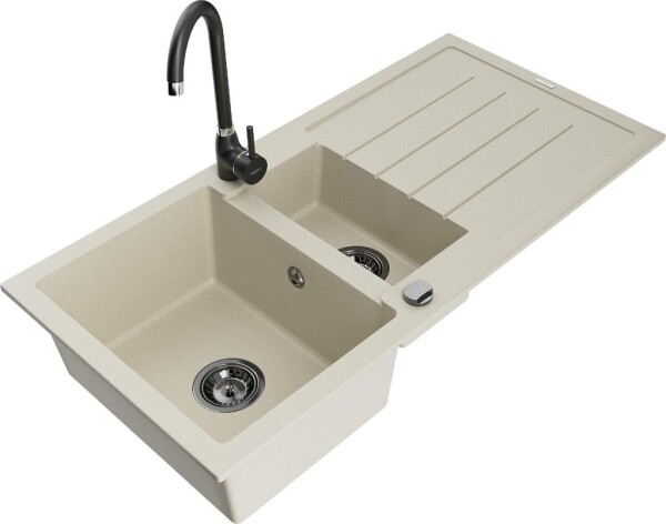 MEXEN - Andres granitový dřez s odkapávačem včetně baterie Telma, béžová 6515-69-670200-70