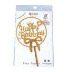 Dortisimo Zápich do dortu zlatý Happy Birthday v kruhu s mašlí