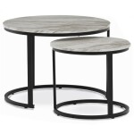 Set 2 ks stolků, MDF deska, dekor bílý mramor, kovová podnož, černý lak