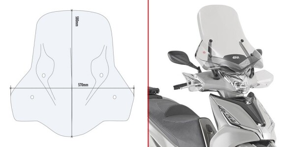 6114DT plexi čiré Kymco Agility 300-350 R16 (19-25), vxš580x570 mm, použij sadu D 6114KIT
