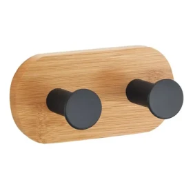 MSV YONO samolepicí věšák se 2 háčky černý / bambus / ocel / 94 x 53 x 36 mm (3700703918837)