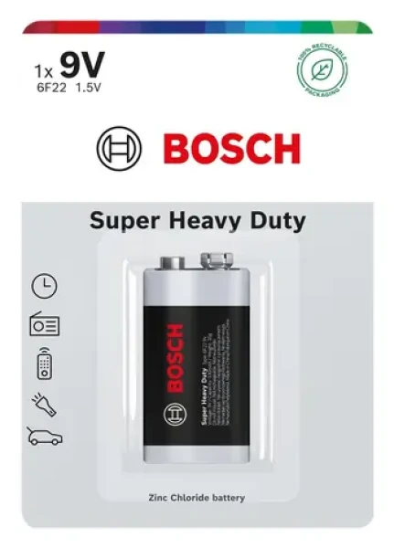 Bosch 6F22SHD1B/00 Super Heavy Duty 9V / Baterie / Alkalická / 6F22 / 1 ks (8594162800360)