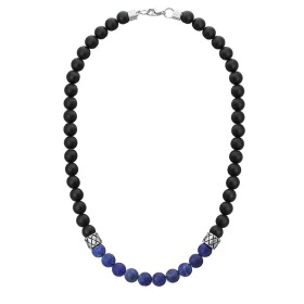 Pánský korálkový náhrdelník Marco - 8 mm černý onyx a lapis lazuli, 45 cm Modrá