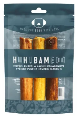 HUHUBAMBOO Pamlsek pro psy Kolagenové tyčinky hovězí, kuřecí, kachní / 3 ks (356702)