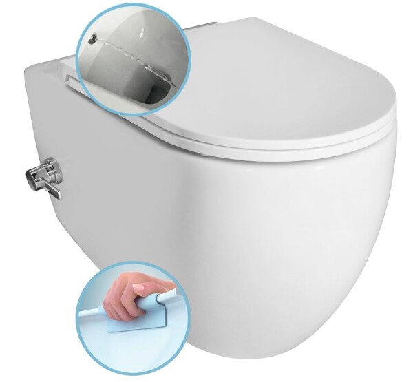 ISVEA - INFINITY CLEANWASH závěsná WC mísa, integrovaná baterie a bidet. sprška, Rimless, 36,5x53cm, bílá 10NFS1005I