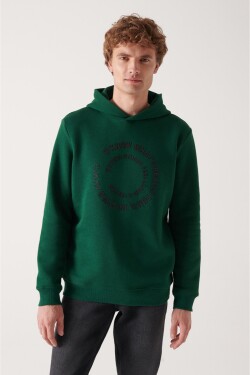 Avva Men's Green Hooded Thread Inner Fleece Printed Regular Fit Sweatshirt