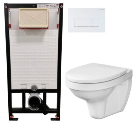 DEANTE Podomítkový rám, pro závěsné WC mísy + SLIM tlačítko bílé + WC CERSANIT DELFI + SEDÁTKO CST_WC01 A51P DE1