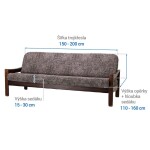 Bielastické potahy MARMO hnědé trojkřeslo s dřevěnými rukojeťmi (š. 150 - 200 cm)