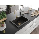 MEXEN/S - Elix granitový dřez 1-miska 600 x 500 mm, černá/zlatá metalik, sifon zlatá 6525601005-75-G
