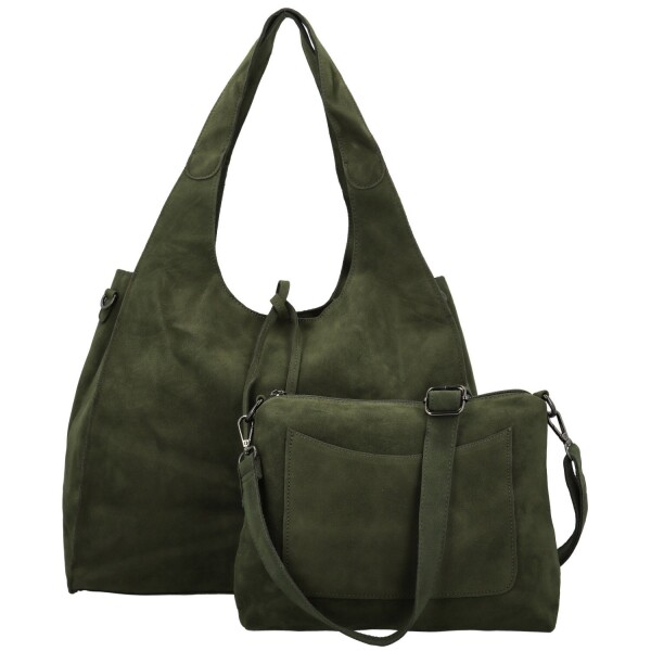Trendy dámský koženkový set kabelek Eudosia, tmavě zelený