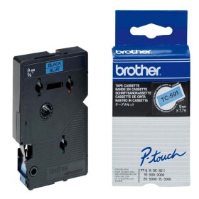 Brother TC-591, 9mm, černý tisk/modrý podklad - originální páska laminovaná