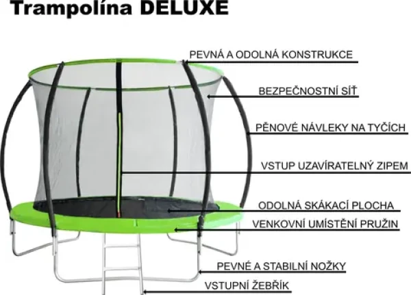 PIXINO Trampolína Deluxe 244 cm / s ochrannou sítí a žebříkem / nosnost 80 kg (5013)