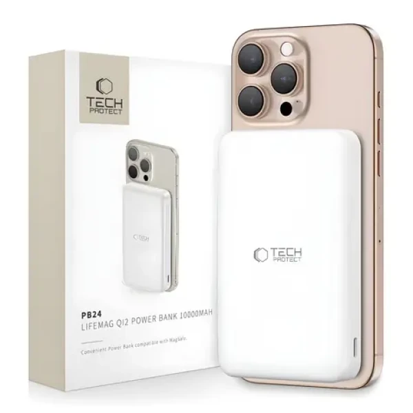 Tech-Protect LifeMag PB24 bílá / Powerbanka / MagSafe Qi2 / 10000 mAh / bezdrátové nabíjení