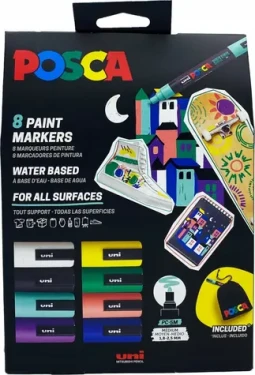 POSCA PC-5M / Sada popisovačů / 8 ks / mix barev / kuželový hrot 1,8-2,5 mm / plátěná taška (401531)