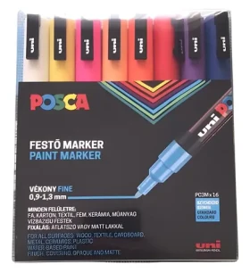 POSCA PC-3M / Akrylový popisovač / sada 16 barev / hrot 0,9-1,3 mm (2UPC3M16DB)