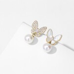 Náušnice s perlou a zirkony Emanuela - motýl, Bílá