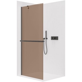 CERANO Sprchová zástěna Walk-in Onyx Y L/P - 8 mm + polička/držák na ručníky - černá matná, bronzové sklo - 80x200 cm