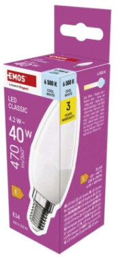 Emos Led žárovka Classic svíčka / E14 / 4,2 W (40 W) / 470 lm / studená bílá