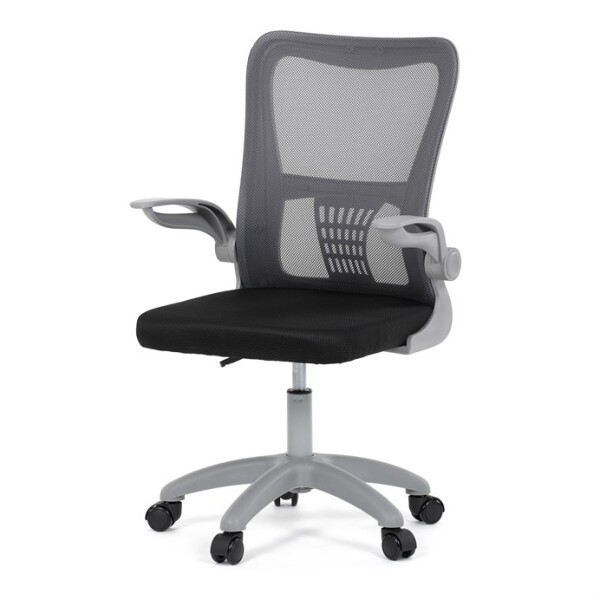 Kancelářská židle, tmavě šedá síťovina, šedý plast, kolečka na tvrdé podlahy