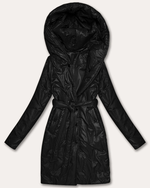 Černý dámský prošívaný kabát s páskem S'West (B8508-1) odstíny černé XXL (44)