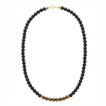 Pánský náhrdelník Sebastien - onyx, tygří oko, chirurgická ocel, Černá 45 cm