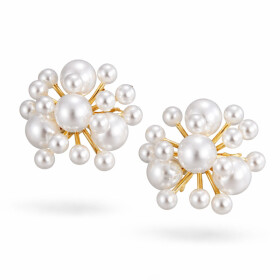 Náušnice s perlami ve výrazném květinovém designu, Stříbrná Bílá