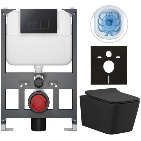 CERANO - Kompletní WC set Basic/Forte - černá matná - WC tlačítko Modulo/Černá - závěsné - nízký modul - předstěnová instalace - 51x36 CER-8050BD86414