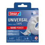 Tesa oboustranná páska Nano Power, 3 m × 30 mm, opakovaně použitelná, transparentní