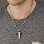 Pánský náhrdelník Pablo chirurgická ocel - kříž, Černá 55 cm