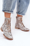 Kožené Vzorované Kotníkové Boty Na Ploché Podpatky Maciejka 06391-25 Béžové 36