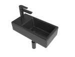 SAT - Koupelnový set levého závěsného umývátka Brevis 40,5 cm, pákové baterie, sifonu, průtočné zátky a roháčků v černé barvě KSETBRE2LBKM KSETBRE2LBKM