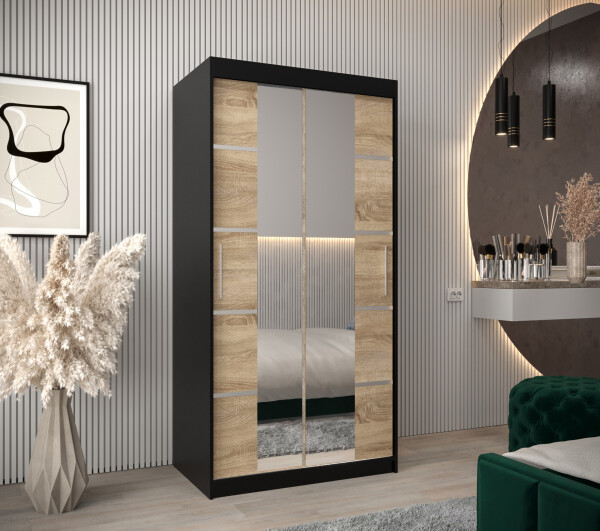 Šatní skříň Abi V4 Barva korpusu: Černá, Rozměry: 100 cm, Dveře: Dub sonoma