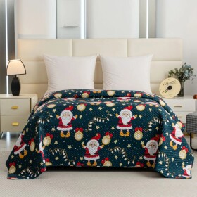 DumDekorace Zelený prošívaný vánoční přehoz s motivem Santa Clause Šířka: 170 cm | Délka: 210 cm