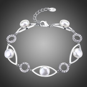 Perlový náramek se sladkovodní perlou a zirkony Moises, Bílá/čirá 16 cm + 3 cm (prodloužení)