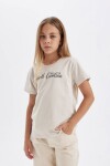 DEFACTO Girls' Crew Neck Printed Short Sleeve School T-Shirt