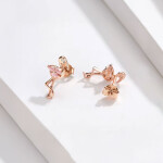 Stříbrné náušnice Plameňák s růžovými zirkony - stříbro 925/1000, Růžová