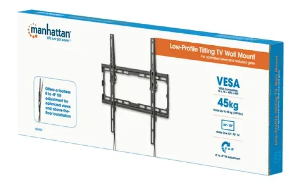 Manhattan nástěnný držák TV černý / Držák na TV / 32-70” / nosnost 48 kg / náklon -8° až 0° / VESA 400×400 (462402)