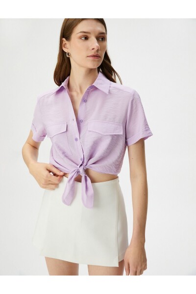 Koton Front Tied Shirt Crop Buttoned Pocket Viscose