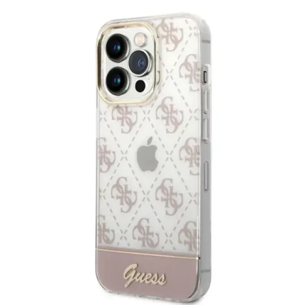 Pouzdro Guess PC/TPU Peony Glitter Script Logo iPhone 14 Pro růžové