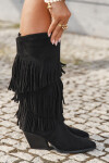 Vyhřívané Kůže Boty Kovbojky Dámské S Fringing Černé Brivina 40