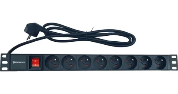 Conexpro 19" rozvodný panel 8x230V černá / Rozvodný panel / 16A / hliníkový / kabel 1,4 m (PDU-8FR-BK)