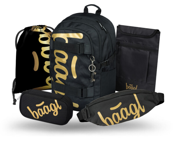 5 SET Skate Gold: batoh, penál, sáček, ledvinka, obal na notebook