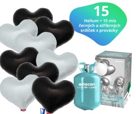 Helium set - helium a balónky IBREX srdce černé a stříbrné 15 ks - Balonky.cz Helium set - helium a balónky IBREX srdce černé a stříbrné 15 ks - Balonky.cz