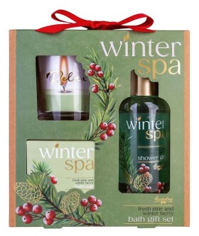 Koupelová sada Winter Spa se skleněným svícnem Borovice & Zimní ovoce