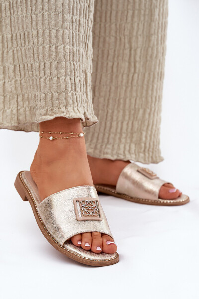 Dámské Sandály Na Plochém Podpatku S Ozdobou KV51-089 Zlaté 36
